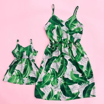 

Tank Leaf Mother Daughter Matching Dress Mommy and Me Dresses Clothes Family Outfits Look Mom Mum Mama & Baby Clothing Promotion