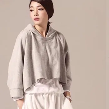 

LANMREM korea 2020 Spring New Fashion Wild Women Loose Plus Solid Color Batwing Sleeves Cuff Hood Short Sweatshirt TC16401