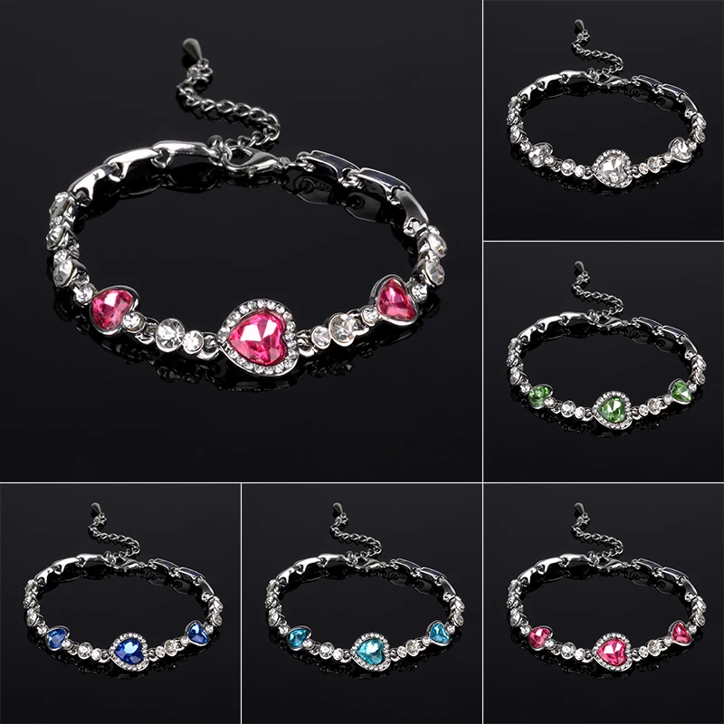 Fashion Crystal Heart Shape Bracelet Trend Ocean Rhinestone Womens Lady Bangle Jewelry Gift Daily Wear | Украшения и аксессуары