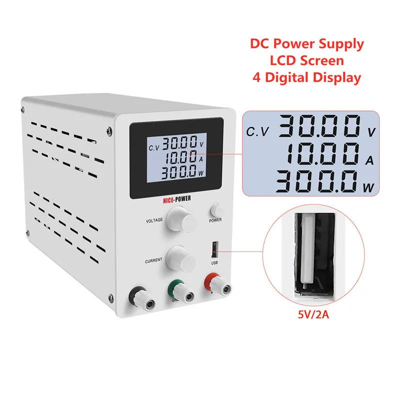 

lab Power Supply Adjustable DC LCD screen 4 Digital Display Voltage Regulated Switching Power Supplies 30V10A Bench Power Source