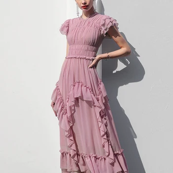 

Seifrmann Summer Fashion Runway Bohemian Women Dress V-Neck Batwing Sleeve Loose Tie Cascading Ruffle Ladies Slim Midi Dresses