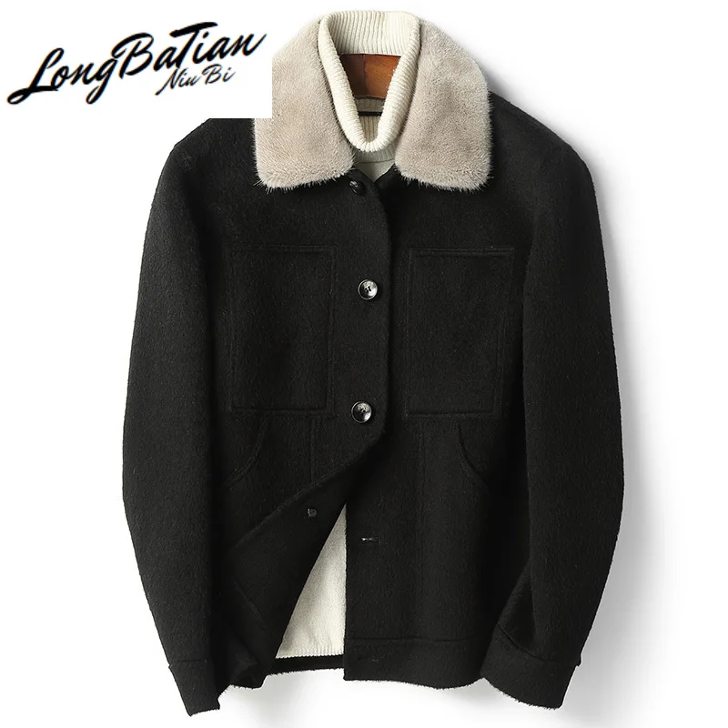 jacket men Winter clothing real wool coat male casual clothes double-sided 100% mink fur collar chaqueta hombre LXR520 jacket men Winter clothing real wool coat male casual clothes double-sided 100% mink fur collar chaqueta hombre LXR520