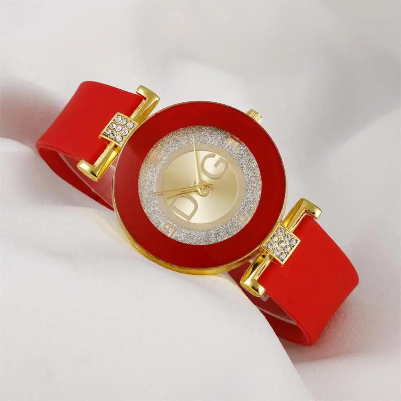 High Quality Dqg Brand Simple Crystal Fashion Quartz Female Watch Black Design Silicone Strap Large Dial Creative Fashion
