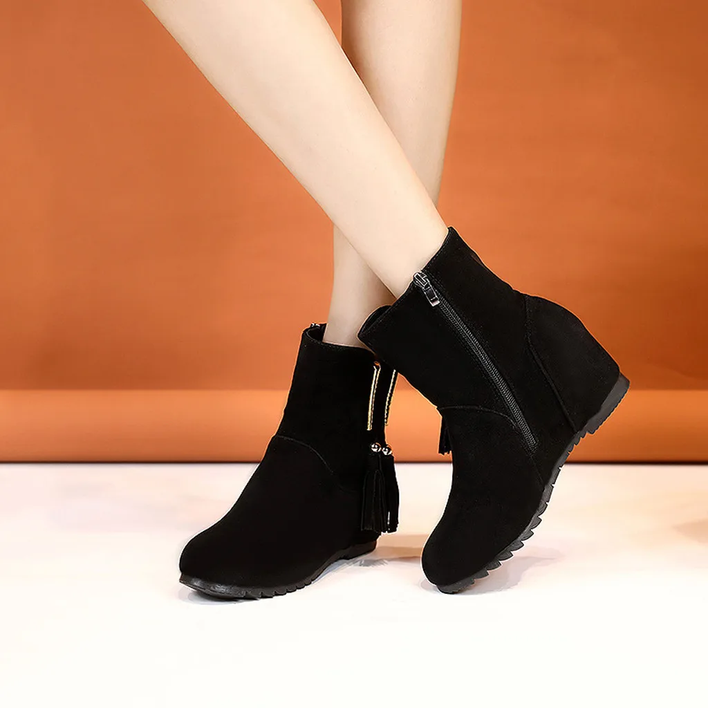 Tessels/женские ботинки на молнии; женская обувь; однотонная Байкерская обувь до середины икры на танкетке; цвет красный, черный, коричневый; обувь для девочек