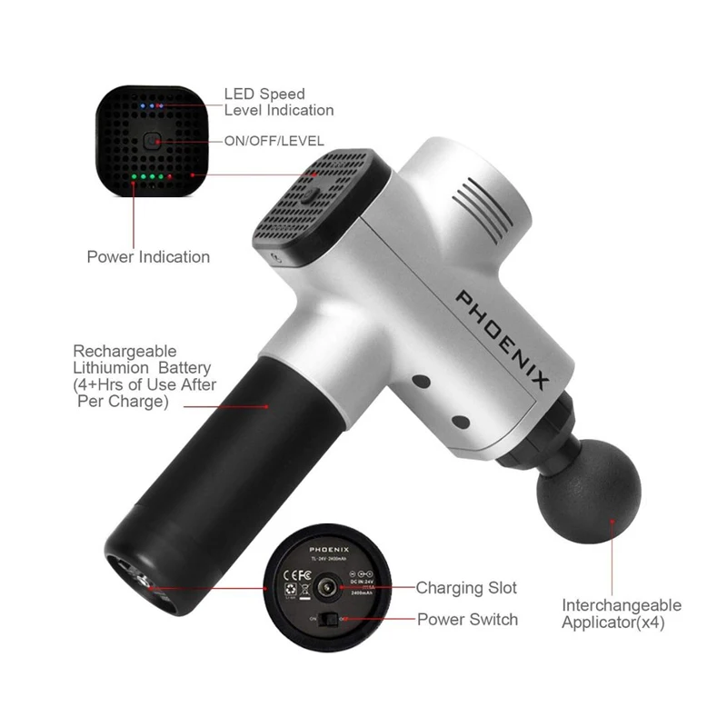 Горячая Феникс А2 массажный пистолет мышечный беспроводной лечение вибрацией глубокий тканевый перкуссионный массажер для тела