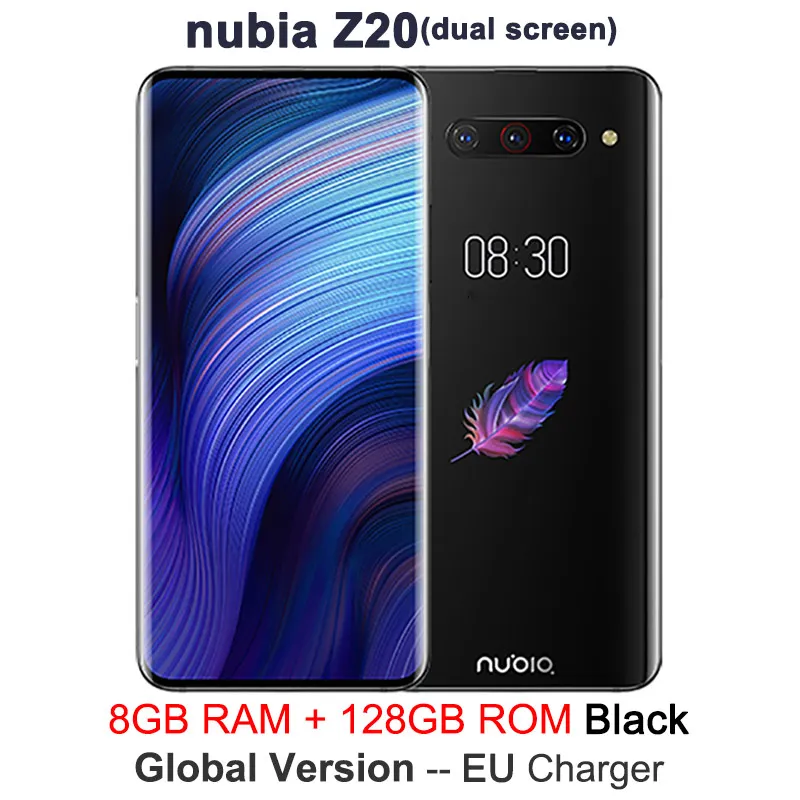 Глобальная версия оригинального мобильного телефона zte Nubia Z20 8G 128G 6,4"+ 5,1" Snapdragon 855 plus 2,96 GHz 4000mAh 3 сзади 48MP сотовый телефон - Цвет: 8G 128 Black EU