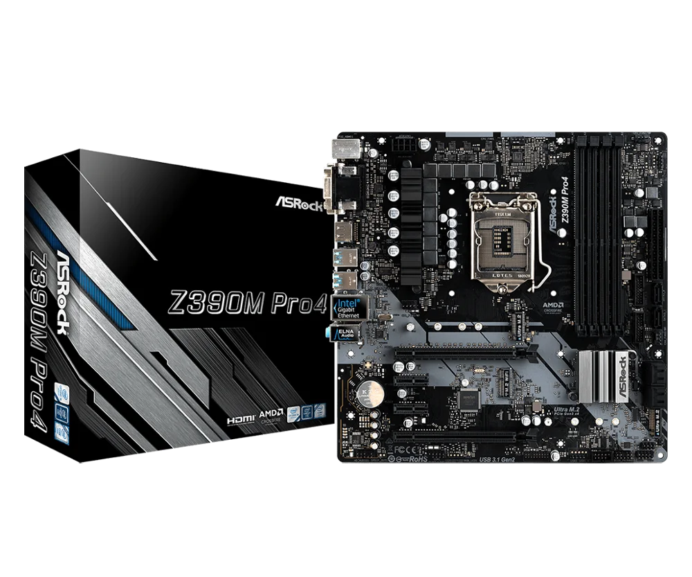 ASRock Z390M Pro4 для Intel LGA 1151 разъем SATA3 Ultra M.2 интерфейс USB 3 1 тип A + C DDR4 Micro ATX десктопная