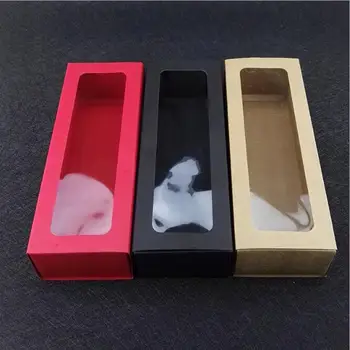 

100pcs 25*9*6cm PVC Window Paper Box Kraft Paper Cookie Box Black Mini Cake Packaging Box Red Candy Gift Box Wholesale
