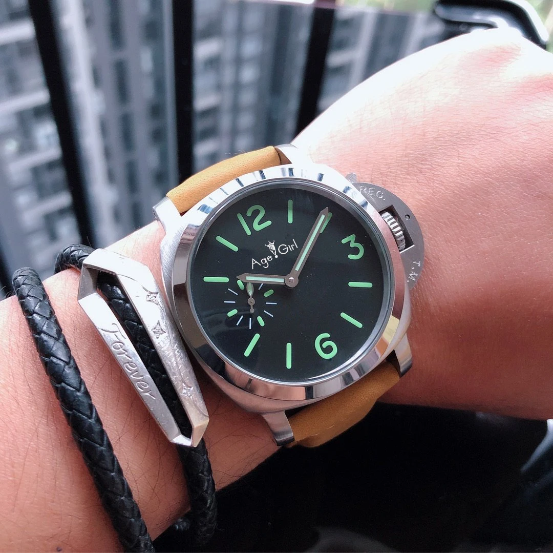 

44mm Luxury Brand New Men Automatic Mechanical Sapphire Stainless Steel 1950 3 Days Luminous Brown Leather Green Number Watch