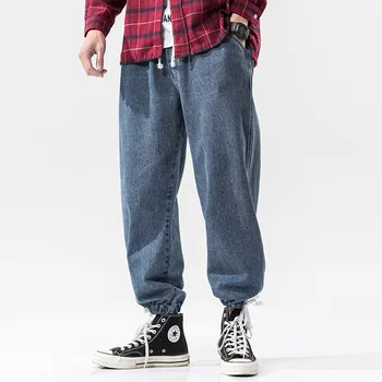 

Men's vintage blue jeans Haren pants wide elastic waist with large pants package