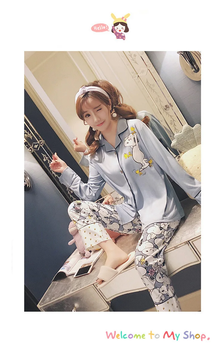 Autumn& Winter Cartoon New Style Pajamas Women's Snoopy Qmilch Long Sleeve Casual Tracksuit Cardigan fan ling Set