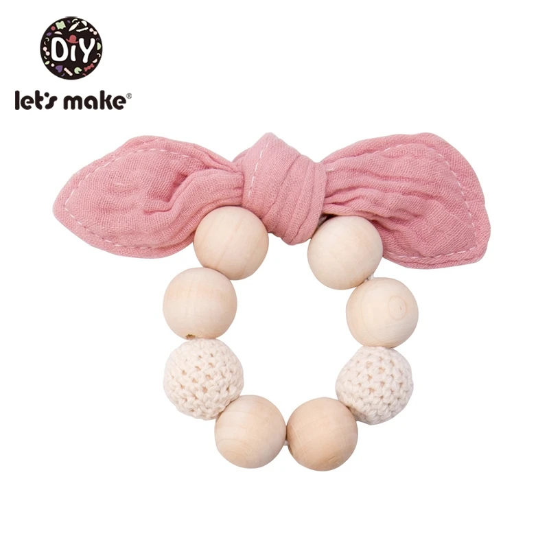 Let'S Make/1 шт. деревянный Прорезыватель для зубов с заячьими ушками, деревянные кольца, детский нагрудник, Хлопковое полотенце для самостоятельного изготовления браслета, кулон для кормления новорожденных - Цвет: pink bracelet