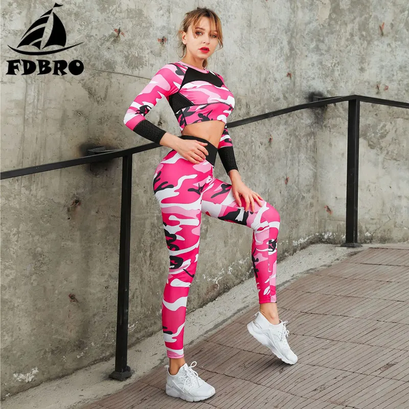 FDBRO комплект для йоги, спортивные штаны с эффектом пуш-ап, камуфляжный костюм, штаны с высокой талией, спортивный костюм, спортивная одежда для женщин, одежда для спортзала, одежда для активного отдыха