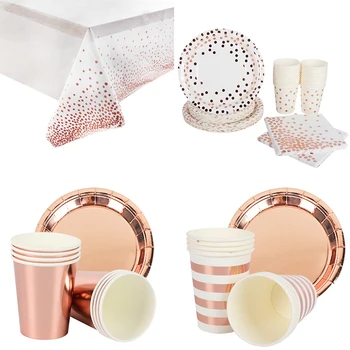 

WEIGAO Rose Gold Birthday Party Cup Plates Rose Gold Party Disposable Tableware Sets Bachelorette Party Decor Bridal Shower Cups