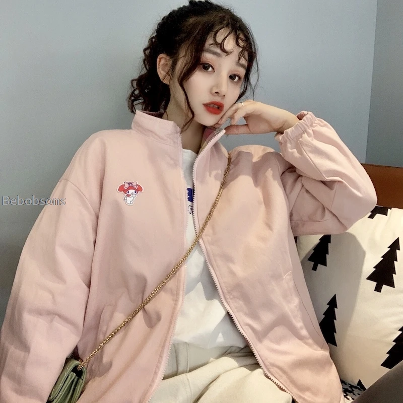 Winter New Preppy Style Rabbit Embroidery Powder Plaid Jacket On Both Sides Wearing Thick Warm Jacket Autumn Women's Cotton Coat