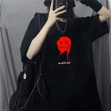 

Gothic Vintage T-shirt For Women Horro Emoji Smiley Face Printed Summer O-neck Cotton Hip Hop Punk Casual Top Simple Preppy Tees