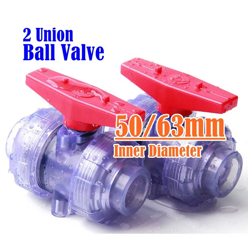 

1pc Inner Diameter 50mm/63mm Hi-quality Transparent UPVC Globe Valve Aquarium Fish Tank Garden Irrigation Union Ball Valve