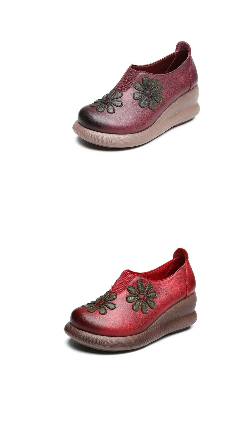 GKTINOO/женские модные туфли на высокой танкетке с вышитыми цветами; женская обувь из натуральной кожи в этническом стиле; женские туфли-лодочки