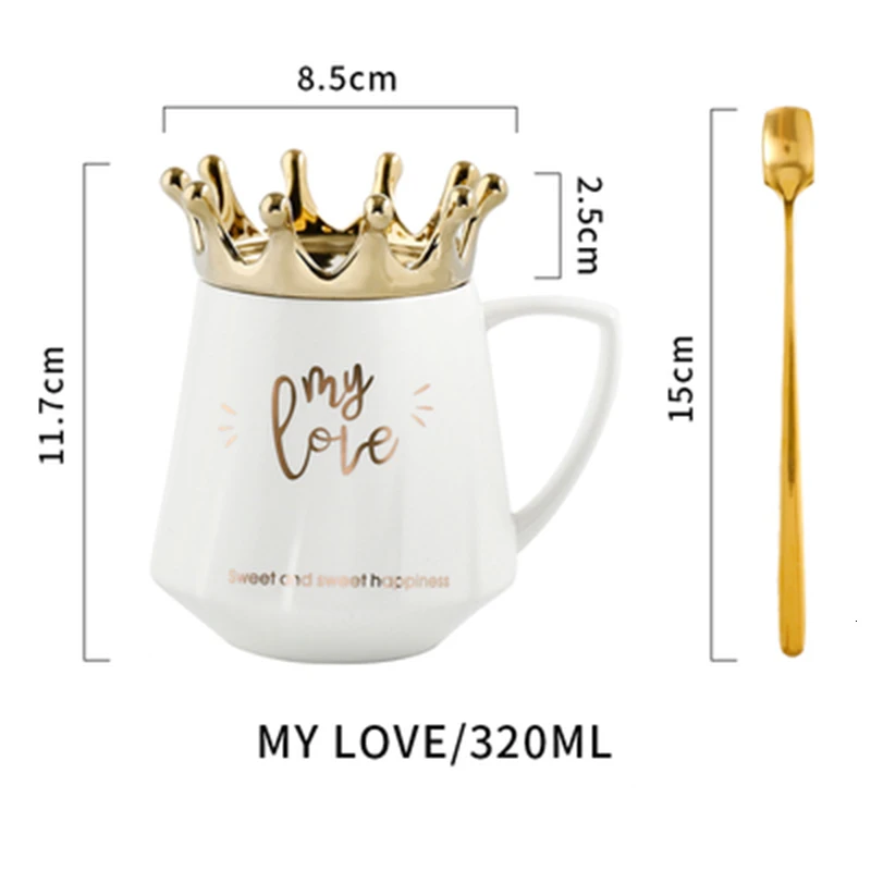 Зимняя керамическая термальная кружка Роскошная золотая корона Многофункциональная крышка креативная чашка кофе термос кружка для молока - Цвет: My Love