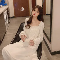 Nightgowns Women Leisure Solid Sweet 3XL Princess Style Lace Solid Chic Sleepshirts Lovely Soft Home Wear Nighty White