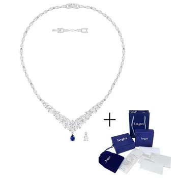 

2020 New Classic Delicate Winter Frosted Leaves Louison White Gold Crystal Necklace Blue White Charm Can Remove Luxury Jewelry