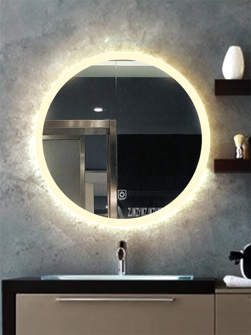 CTL304 домашний настенный светодиодный Зеркало для ванной комнаты обновленный двухцветный свет круглый сенсорный экран умное зеркало 110 В/220 В 4,8 Вт/м 80 см