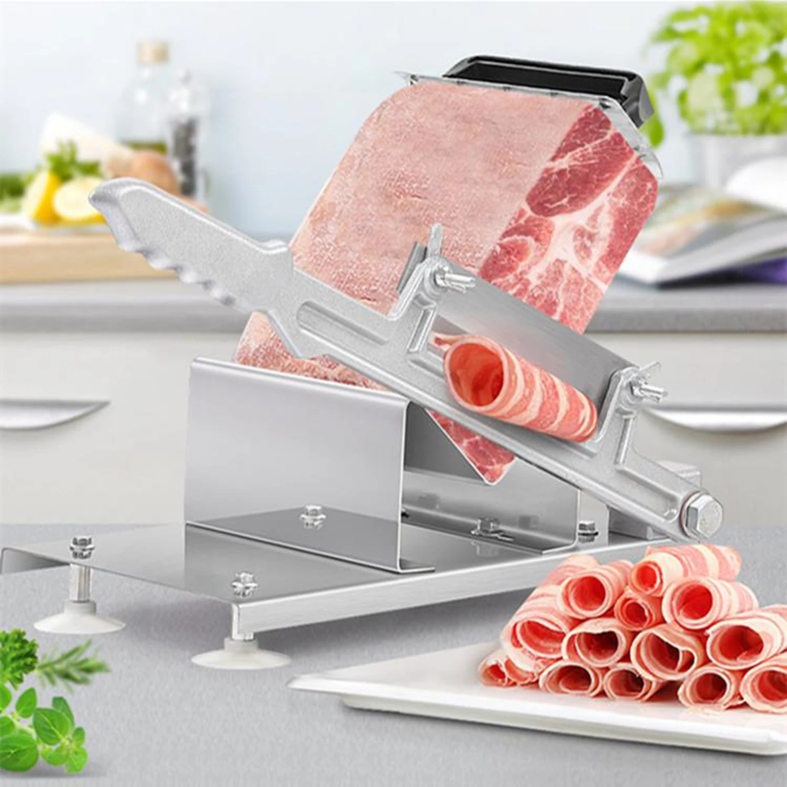 Manual Frozen Meat Slicer Stainless Steel Bacon Beef Cutter Thin Slicing for Home Cooking Hot Pot Shabu