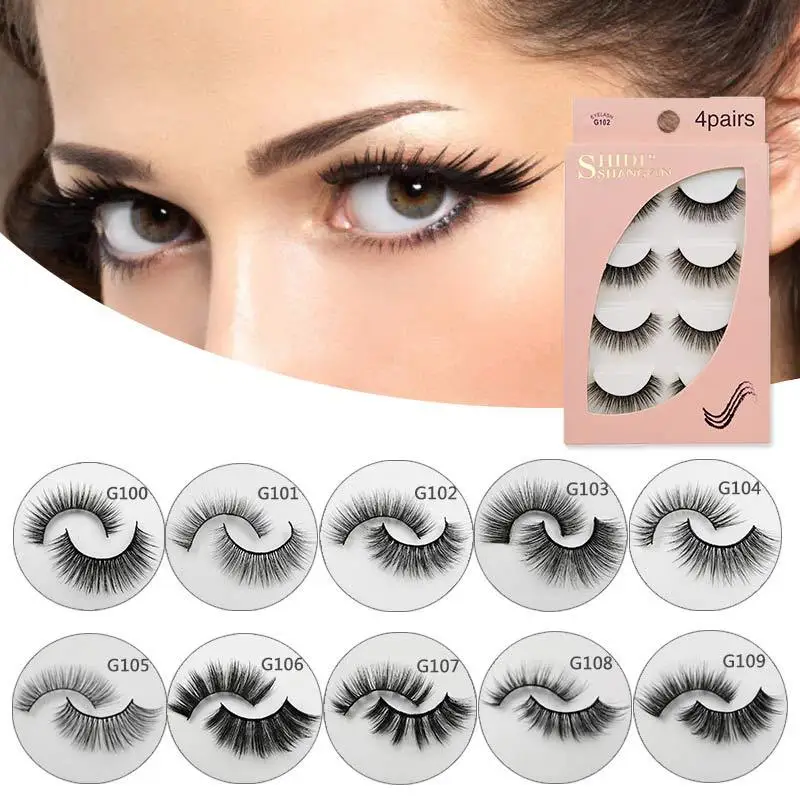 

4 Pairs New Products Handmade 3D Mink Fur False Eyelashes Natural Long Cross Stereo Multilayer Volume Eyelash Extension