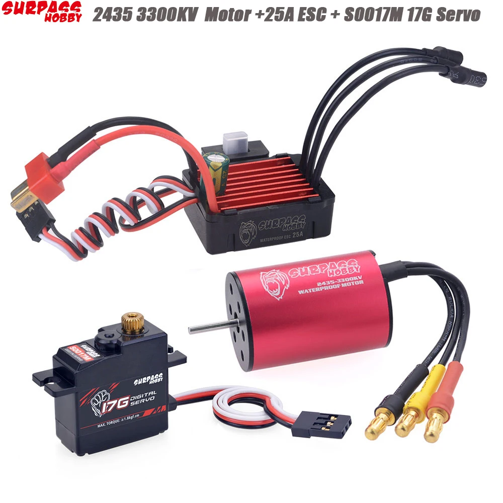 Мотор SURPASSHOBBY KK Combo 2435 бесщеточный двигатель 3300KV с 25A ESC + S0017M 17G сервопривод для 1:16