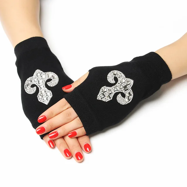 Sailor dance gloves Rivet wool gloves spring and autumn black half-finger gloves show gloves anchor