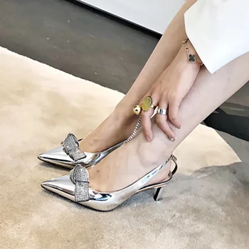 

Women's Bowtie Sandals 2020 Women Rhinestones Woman Pointed Toe Ladies Sexy Slingbacks Fashion Female Shoes Party Plus Size