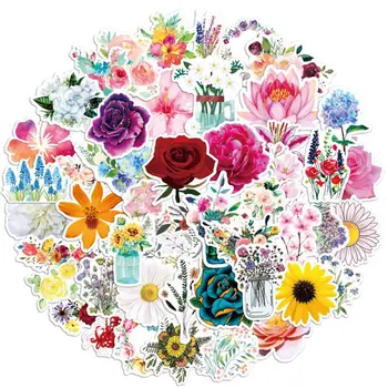 

50Pcs/set Flower Floral Diary Waterproof PVC Journal Vintage Stationery Stickers Scrapbooking Label Stickers School Supplies