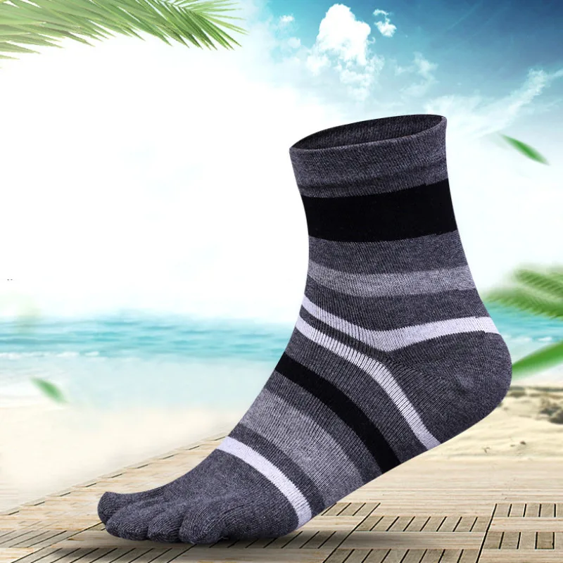 

Autumn Winter five finger Man Happy Socks Cotton with Stripes Compression Breathable Toe Socks Gifts for Male 5colors F83