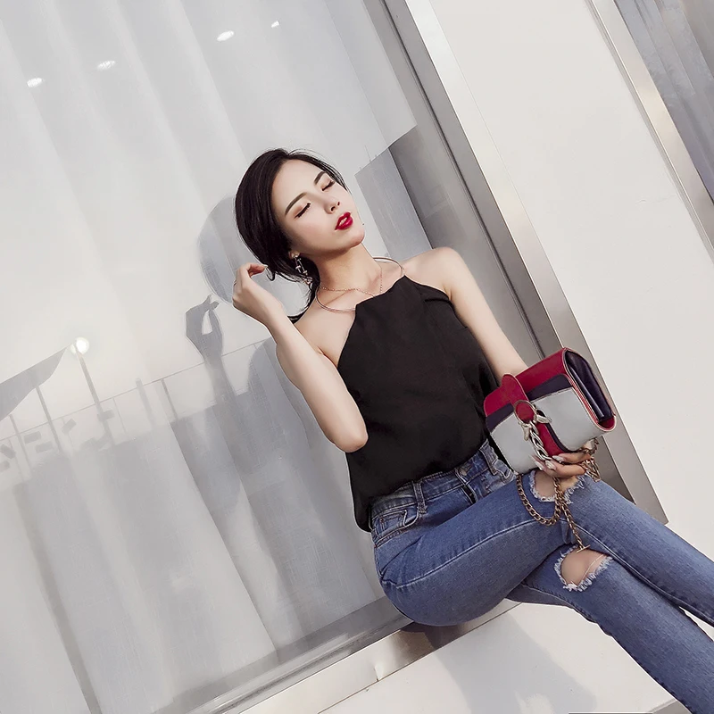 Женские сексуальные топы с открытой спиной на шнуровке с металлическим кольцом, летняя уличная одежда, милый короткий топ с металлическим кольцом, без рукавов, черный, белый цвета, Cami
