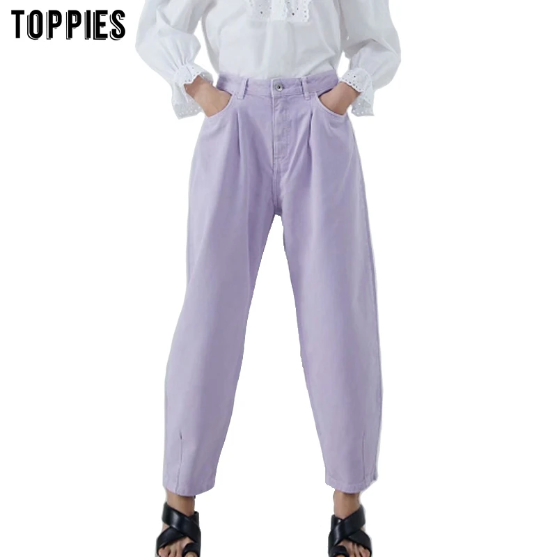 Toppies women pants vintage denim pants casual streetwear 2020 fashion violet mom jeans Toppies women pants vintage denim pants casual streetwear 2020 fashion violet mom jeans