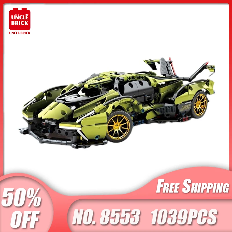 New MOC Super Speed Racing Car V12 Technical Model Assemble Brick 1039pcs Building Blocks RC Toy Boyfriend Birthday | Игрушки и хобби