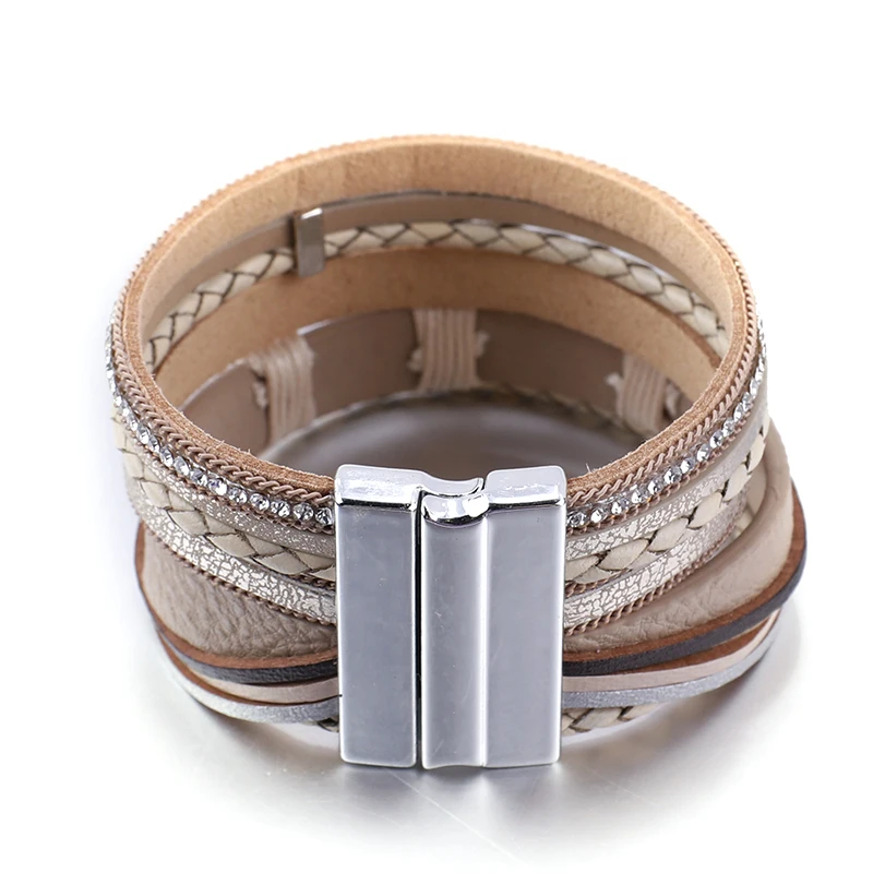 Amorcome богемные плетеные кожаные браслеты-манжеты для женщин Кристалл Бохо широкий браслет обруча и браслеты Femme ювелирные изделия подарок