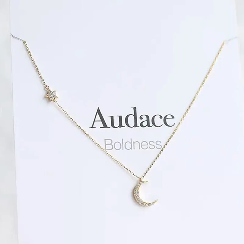 

925 Sterling Choker Korean-style Simple Students MORI Series INS Normcore Style Moon Moon And Stars Necklace Women's