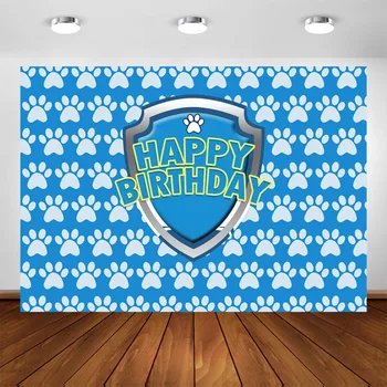 

Photography Background Kids Boy Baby Birthday Banner Backdrop Patrol Dog Party Blue Paw Children Photo Background Photocall