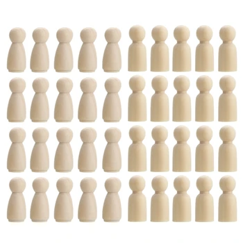 

40Pcs/Set 35mm Wooden Peg Doll DIY Craft Handmade Blank Female Male Unpainted Figures For Children Kids