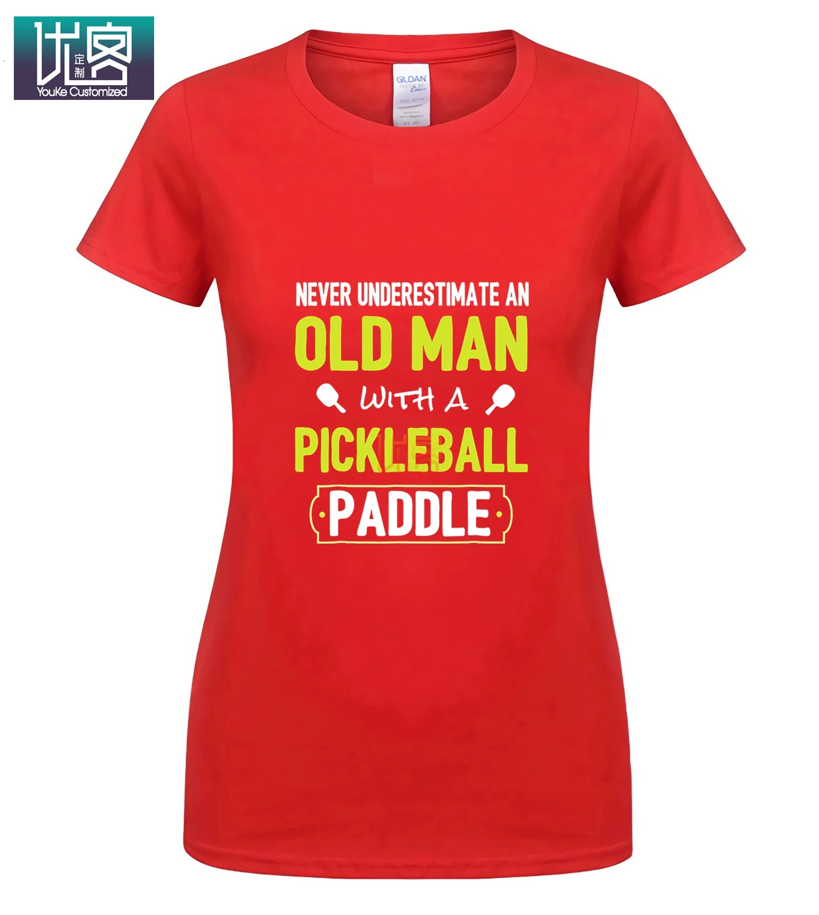 Никогда не недооценивать старика с Pickleball Весло рубашка летние Для Мужчин's короткий рукав Футболка Забавные футболки для девочек хлопковые топы, футболка - Цвет: women red