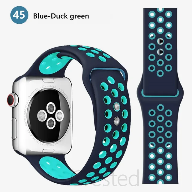 Silicone Strap For apple Watch band 44mm 40mm 45mm 41mm 40 44 mm Breathable Accessories watchband bracelet iWatch 3 4 5 se 6 7 blue-duck green 43