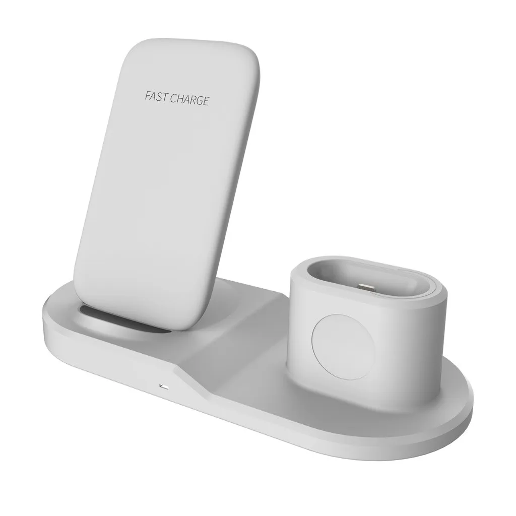 white Подставка для зарядки, док-станция, держатель для iPhone 11, для iWatch 5, 4, 3, 2, 1, для Airpods, беспроводное зарядное устройство, 3 в 1, 10 Вт, настольная станция - Цвет: white