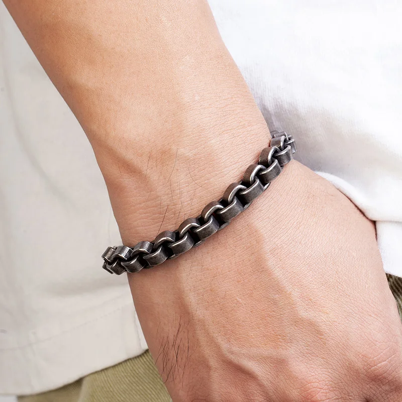 ロビンスティール　ブレスレット　ブラック ヴィンテージメンズブレスレット,ステンレススチールとブラック