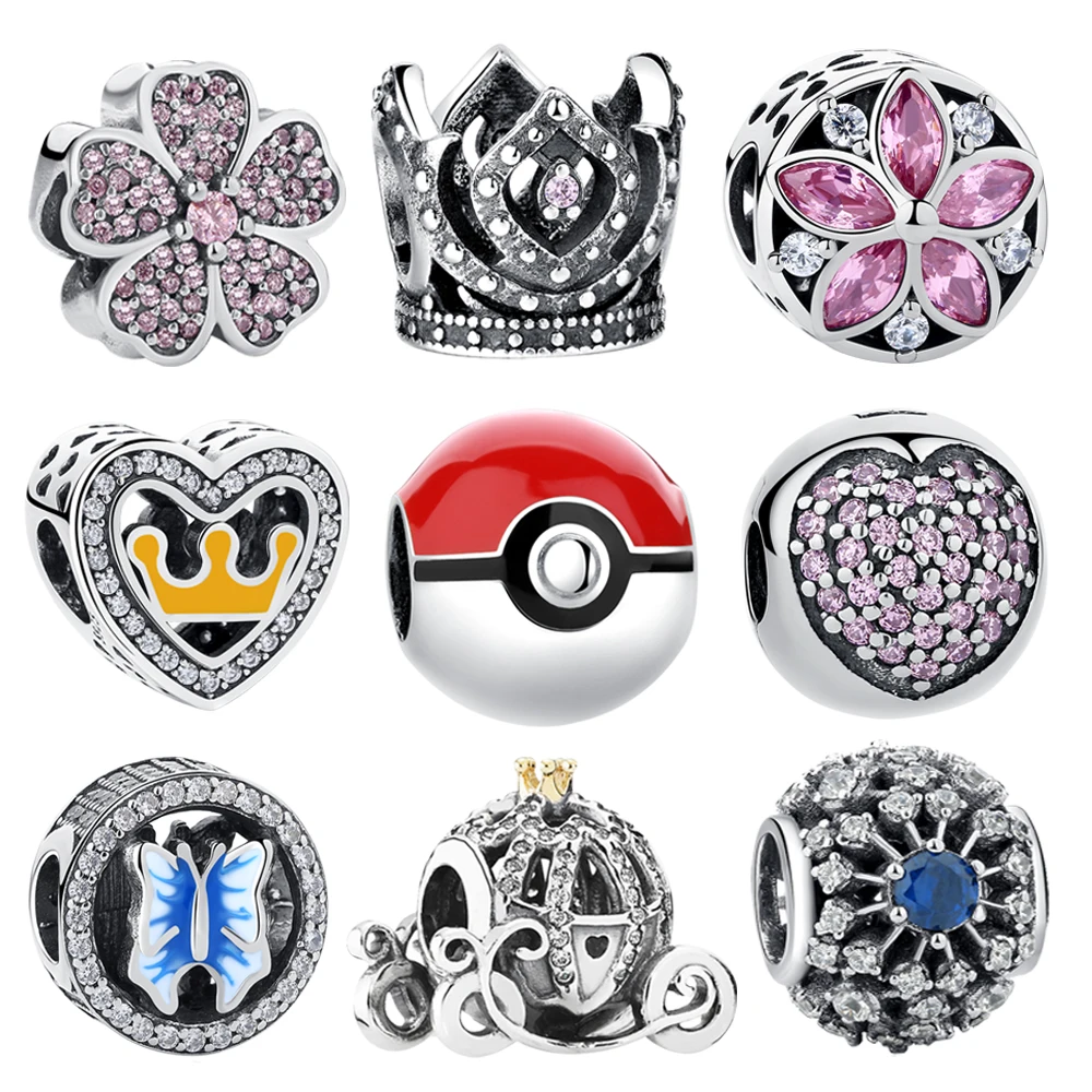 

Trendy 925 Sterling Silver Cute Geometric Heart Pink CZ Crystal Charm Bead Fit Original Pandora Jewelry Gift Accessory Making