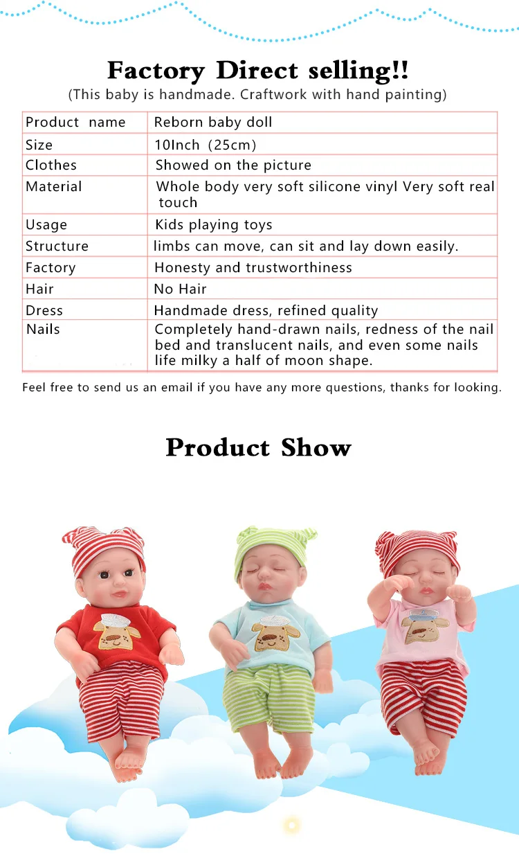 10 дюймов Reborn Baby Doll все тело Мягкая силиконовая Детская кукла мягкий винил реалистичный милый подарок на день рождения для детей
