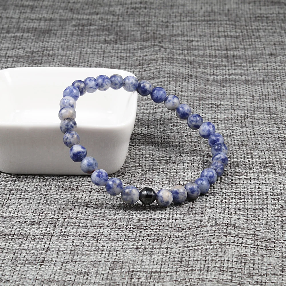 6mm Cylinder Hematite Bracelet Tiger Eye Natural Volcanic Stone Charm Men Women Beaded Bracelets Jewelry Homme pulseras hombre - Image 2