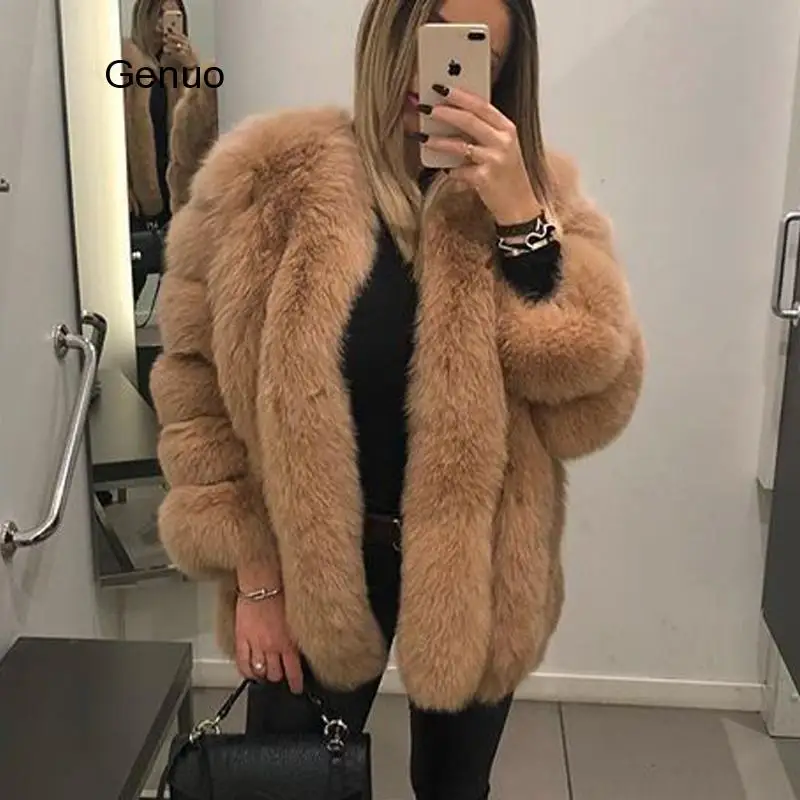 High Quality Fur Coat Women Clothes Faux Fox Fur Overcoat  Thicken Warm Long Coats Female New Autumn Winter Outwear