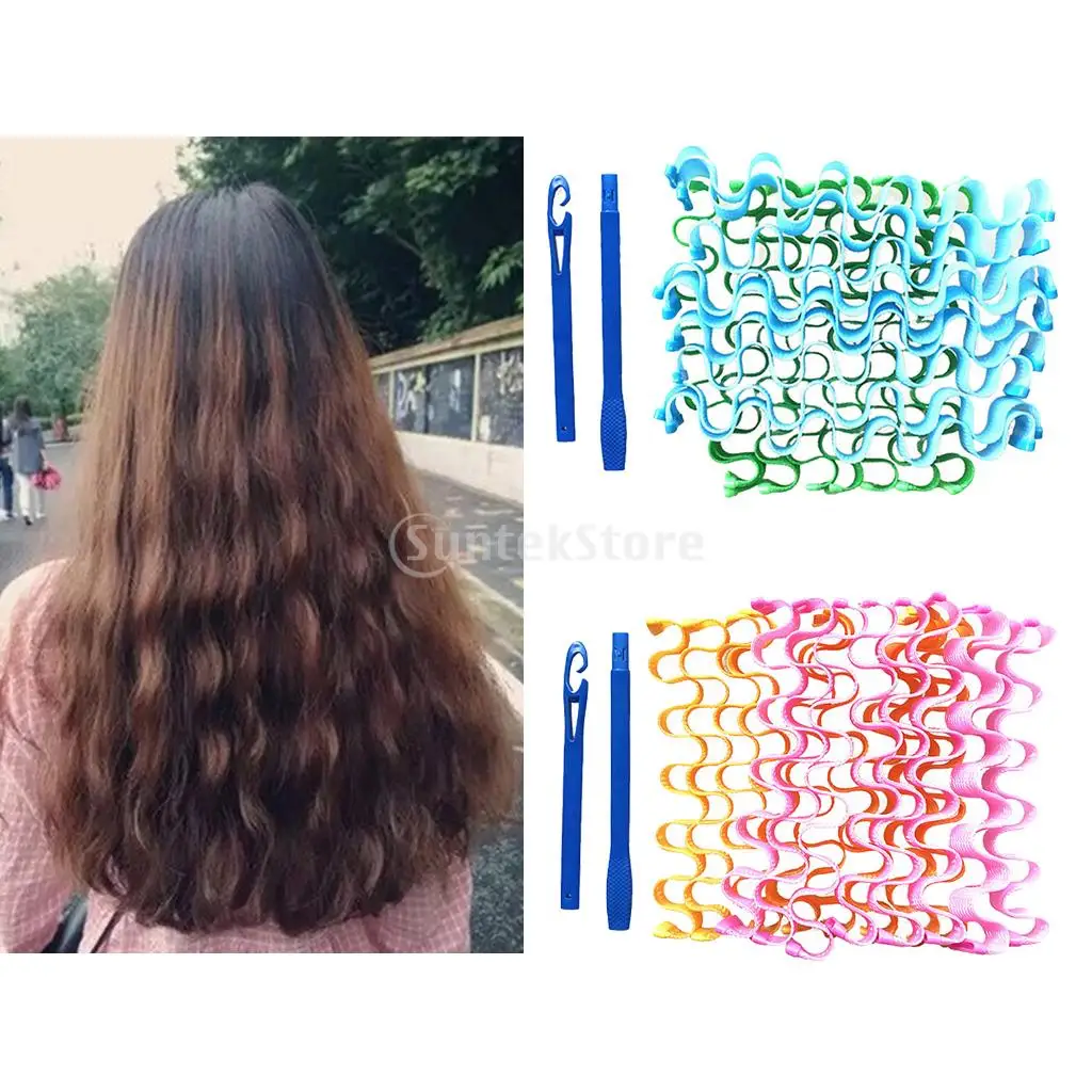 18pcs Hairdressing 45cm Long Hair Curlers Curl Styling Kit No Heating