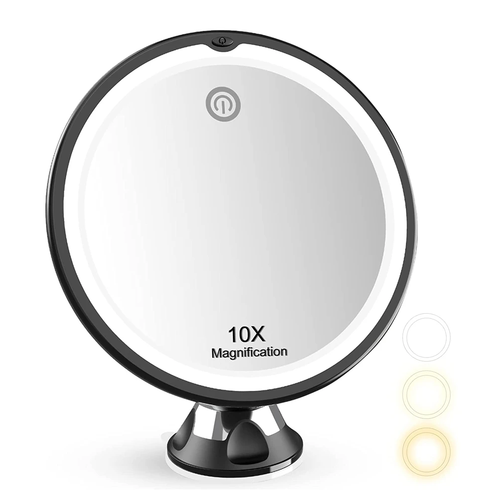 Led Illuminated Cosmetic Mirror, 10x Magnification, 360 Swivel, Makeup